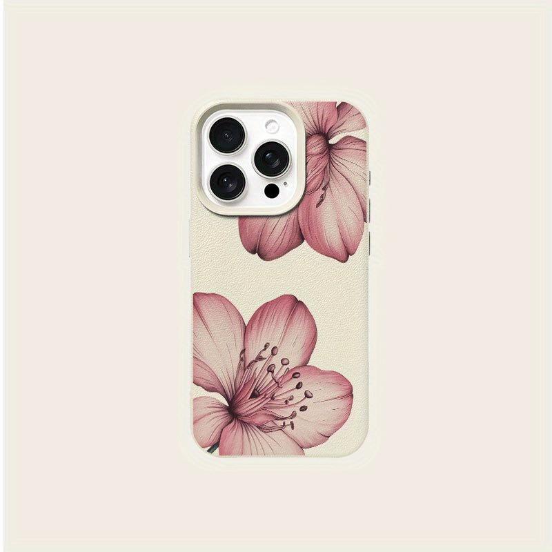 Coque de téléphone à motif de fleurs roses, texture litchi, pour iPhone 17 16 15 Pro Max 14 13 12 11 Pro 15 Plus 17 Air, Couvercle en Silicone