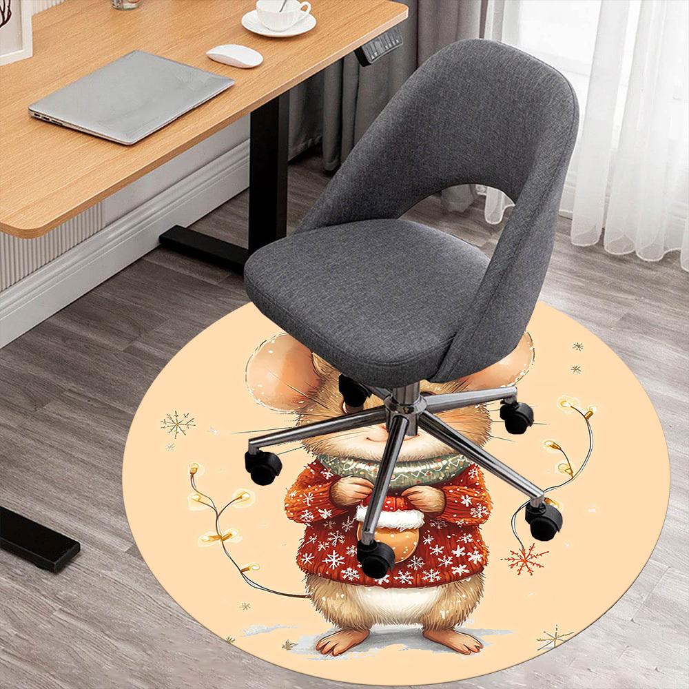 

1 шт. коврик для стула с рисунком мыши, зимний, круглый, ковер для пола - Нескользящий, коврик для пола для офиса, спальни и декора помещений -1002026 80cm by 80cm