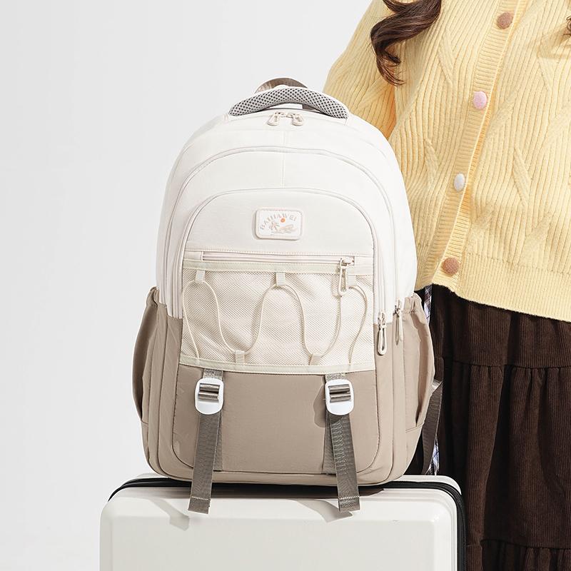 Middle School Student Schoolbag Color Block Women's Large Capacity Waterproof Lightweight Backpack
