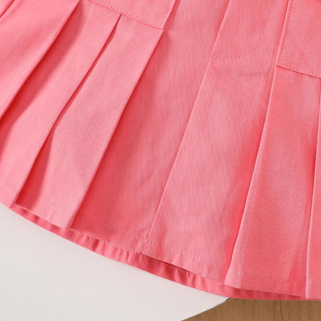 Girls' Pink Vest & Pleated Skirt 2Pcs Casual Outfit