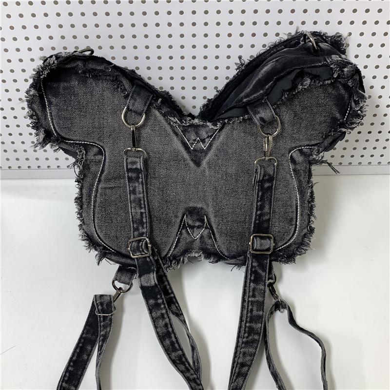 Bestickter Schmetterling Denim Rucksack Damen Schulter Crossbody Tasche