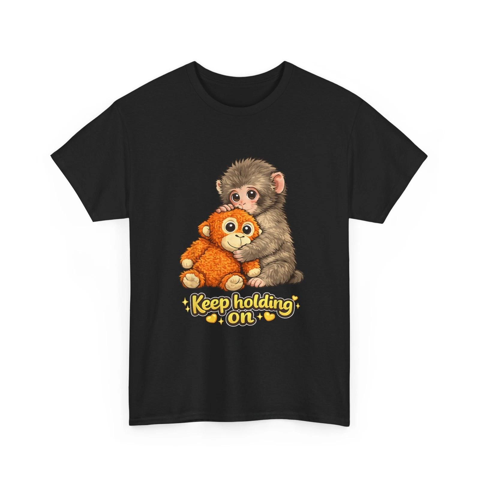 Punch Monkey with Teddy Bear Shirt, Cuddling Keep Holding On Meme T shirt L