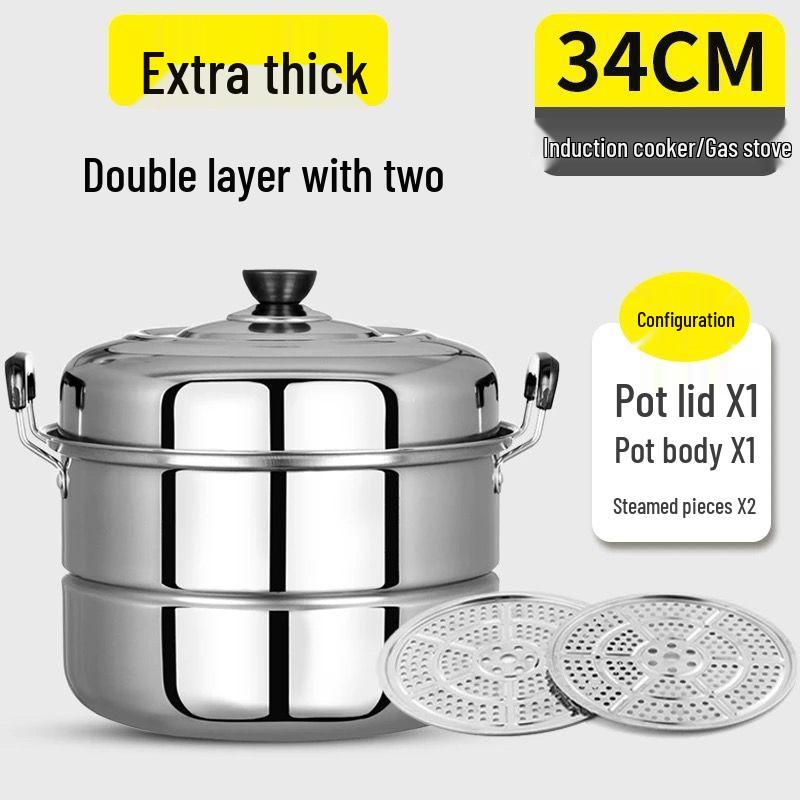 Extra Thick Stainless Steel Multi-layer Steamer Pot for Buns & Fish, Compatible with Induction & Gas Stoves