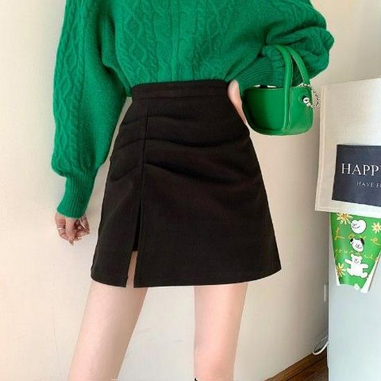 

Autumn 2025 High-Waisted A-Line Mini Skirt: Fashionable Slit and Ruffled Design M 96-105 cm
