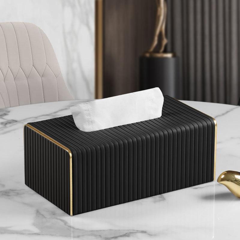 1 Piece Scandinavian Style Faux Leather Tissue Box - Gold Stripe Rectangle Design for Living Room, Dining Room or Bathroom