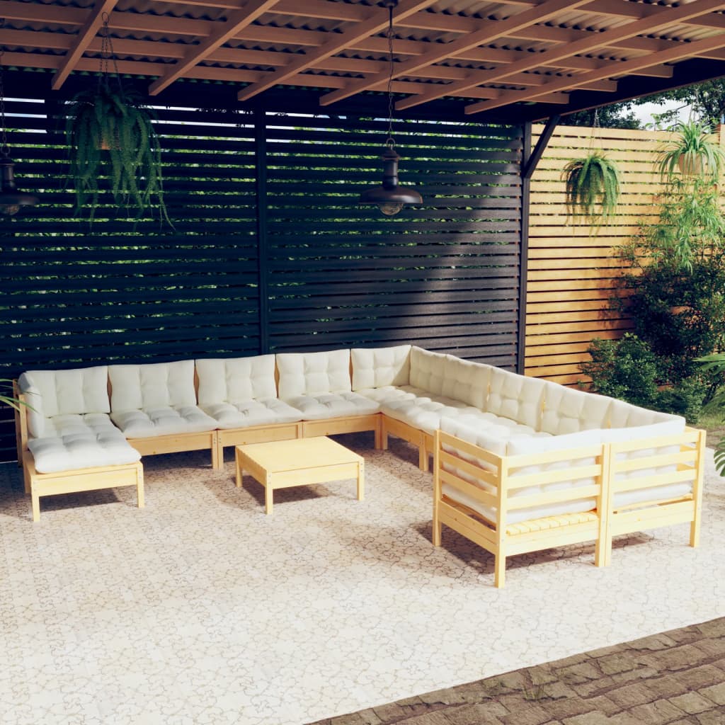Vidaxl 12-Cz. Conjunto de Salón para Jardín, Cojines Color Crema, Pino