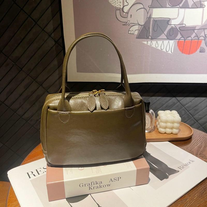 Vegetable Tanned Cowhide Simple Boston Bag Women's Trendy Leather Retro Versatile Single Shoulder Crossbody