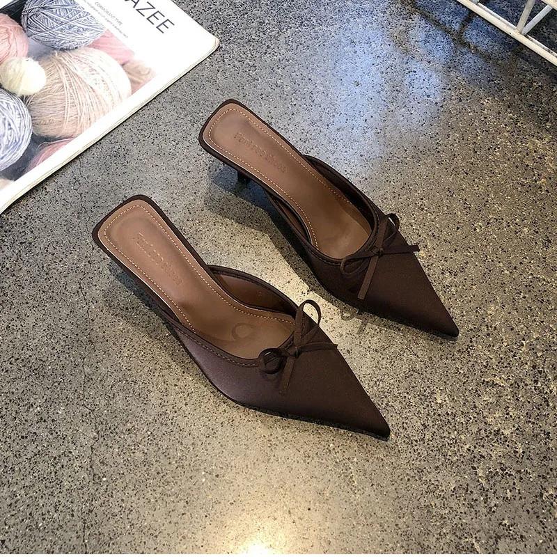 2025 Summer Butterfly-knot Women Muels Slippers Shoes Fashion Hollow Out Design Style Thin Heel Slides Shoes