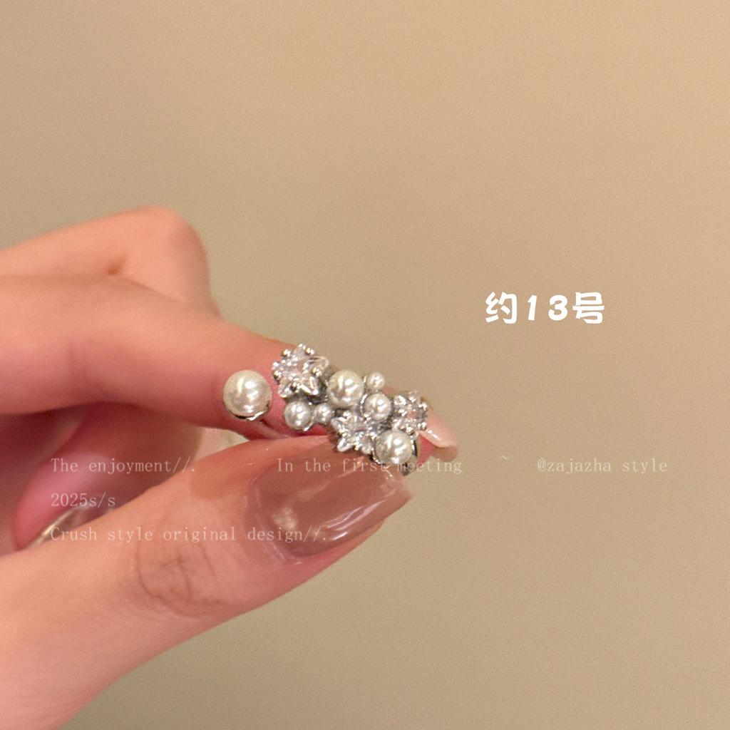 French Baroque Pearl Open Ring Niche Design Stacked Index Finger Ring Light Luxury Accessories