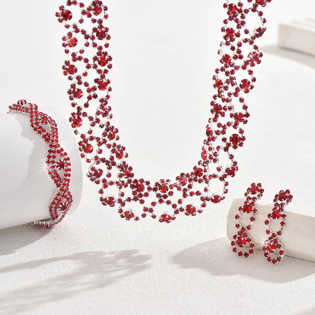 3pcs Women Jewelry Set Rhinestone Earrings Necklace Vracelet Wedding Party Accessories