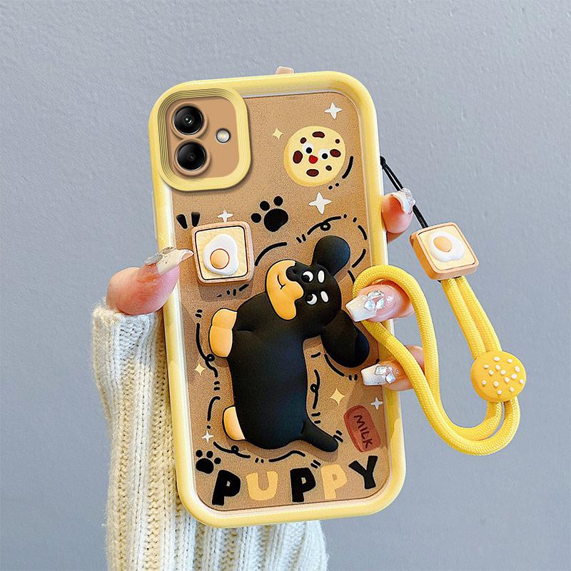 KEYSION Shockproof Case for Samsung A07 4G with Lanyard Soft Silicone Cute 3D Cartoon Doll Phone Back Cover for Galaxy A07