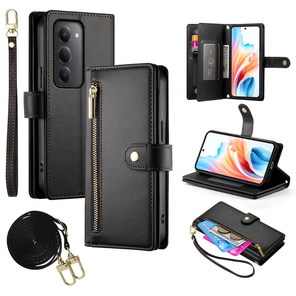 For Xiaomi Redmi 15 5G (Global) (169mm) Case Zipper Pocket Wallet Leather Phone Cover with Straps