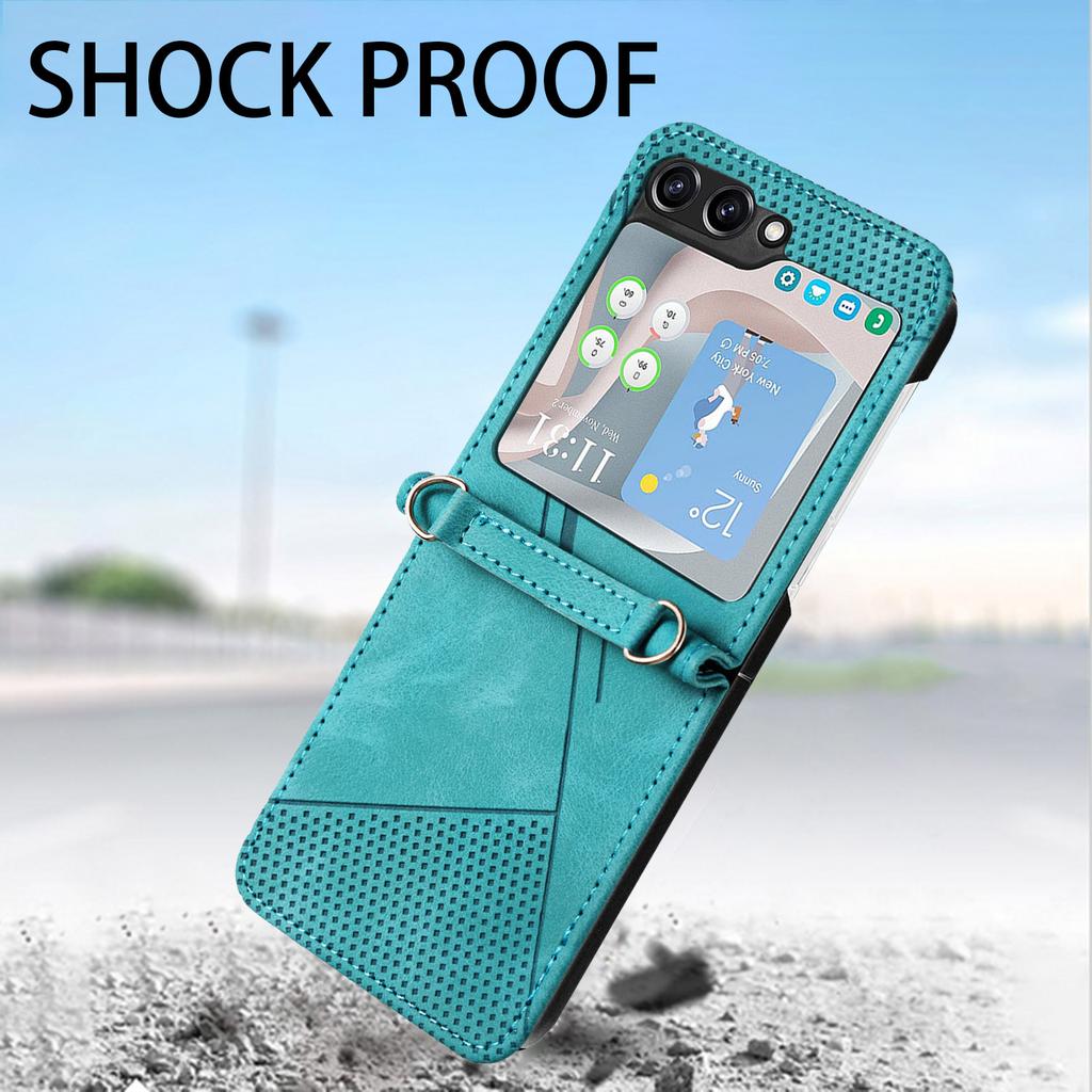 Für Samsung Galaxy Z Flip7 FE 5G/Z Flip6 5G/Z Flip5 5G Hülle Dreiecksmuster PU Leder Hart PC Umhänge-Handyhülle