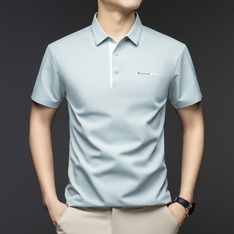 T-Shirt Short-Sleeved Loose Medium-Green Men'S Lapel Business Casual Polo Shirt Father Dress High-End Top