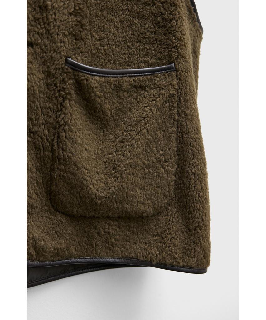 Youth Leather Trim Wool Pile Vest - Brown
