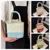 Casual Weave Straw Bag Colorful Patchwork Striped Handbag Fashion Beach Bag  Travel