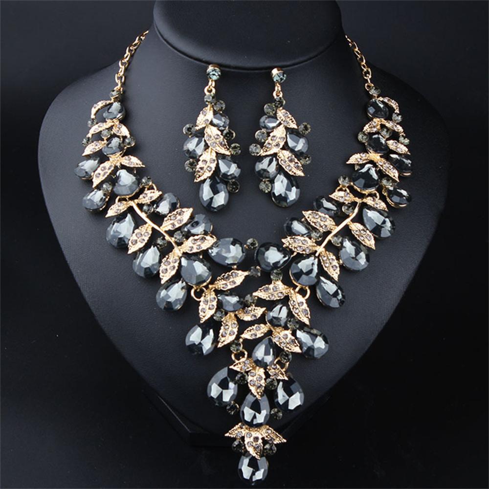 Gorgeous Colorful Crystal Flower Drop Collar Necklace Earring Luxury Wedding Jewelry Set Exaggerated Girl's Bridal Party Gift