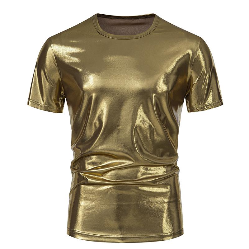 

2024 Summer European-Size Men s Casual Shiny Short-Sleeve T-shirt M золотой