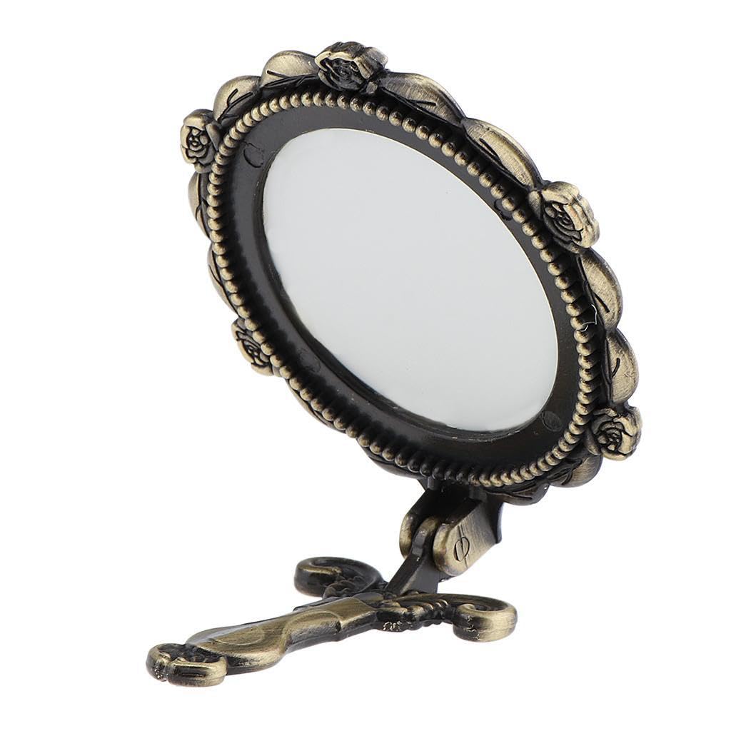 KitchEase Tragbarer Faltbarer Make-up Handspiegel | Vintage Runder Metallrahmen Schminkspiegel mit Griff | Tisch- oder Handgebrauch für Schreibtisch, Reise, Ca