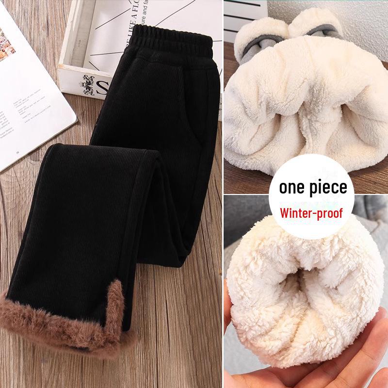 

Зимние брюки для девочек из вельвета с высокой талией - плотные, теплые, модные брюки-клеш 120cm