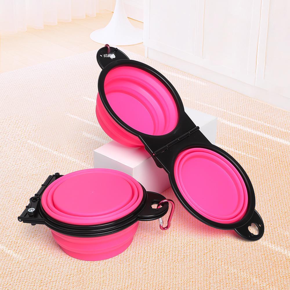 Foldable TPE Pet Double Bowl - 350ml Portable Two-in-One for Dogs & Cats