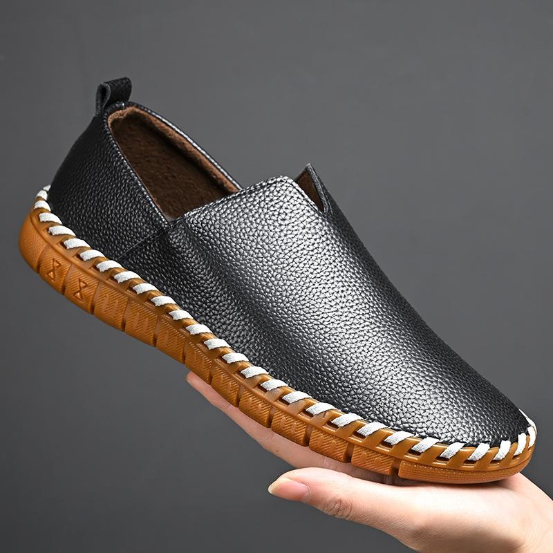 

Fashion 2024 New Designer Cow Leather Shoes for Men Fashion Casual Solid Color Spring Autumn Hand Sewn Without Glue Loafers Shoe Male 38