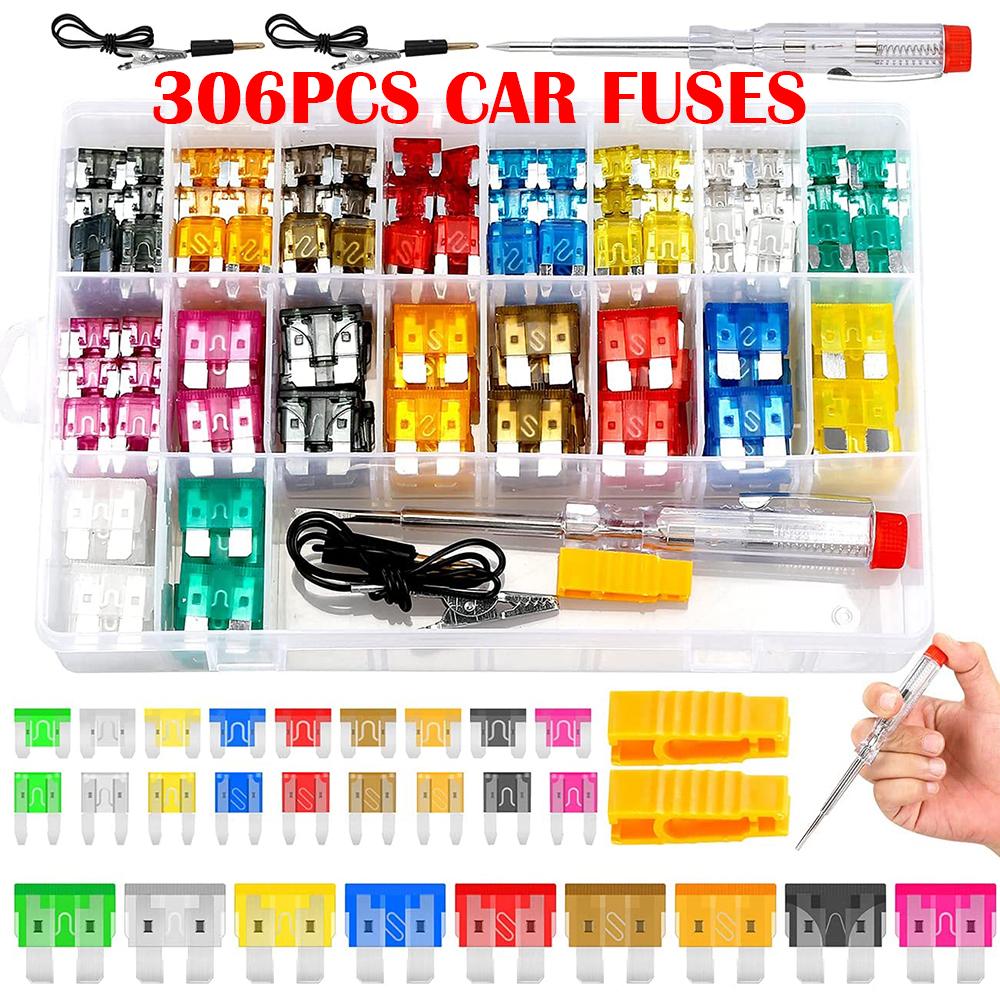306PCS Car Fuse 5A 10A 15A 20A 25A 30A 35A Amplifier with Box Clip Combination Car Blade Fuse Set with Inspection Circuit Electr Fuse Holders1