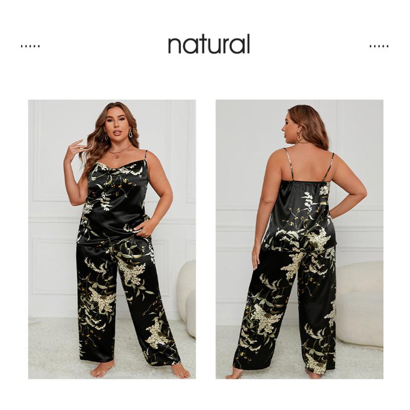 Large Size Camisole Sling+Pants Pajamas Women Summer Bathrobe Sexy Dressing Gown Home Dress Ice Silk Homewear Suit