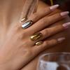 Minimalist Geometric Asymmetric Oval Double Color Stainless Steel Open Ring for Women Daily Fashion High Quality Jewelry Accesso