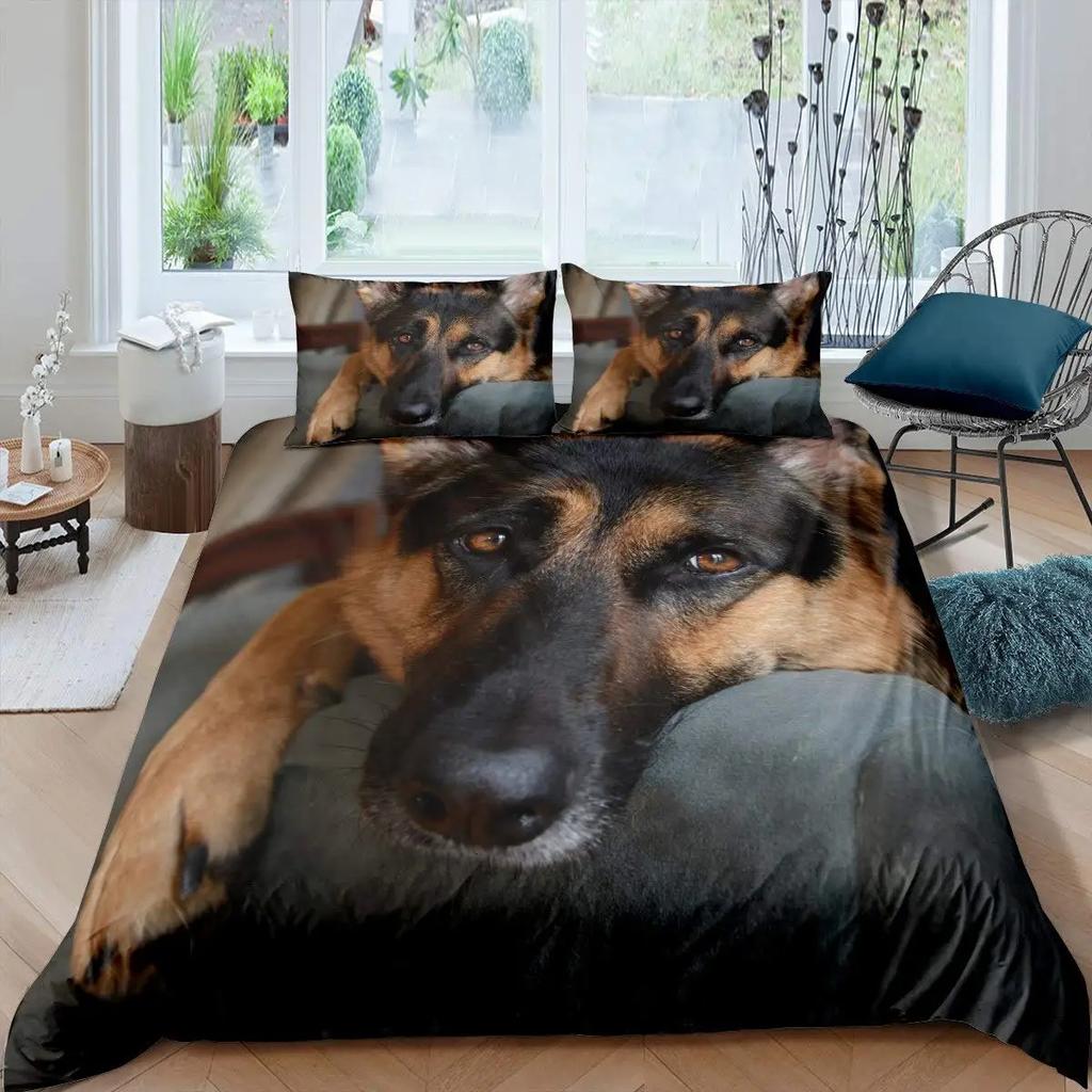 German Shepherd Duvet Cover Set 3D German Shepherd Puppy Print Bedding Set For Boys Girls Pet Animal Theme Comforter Cover