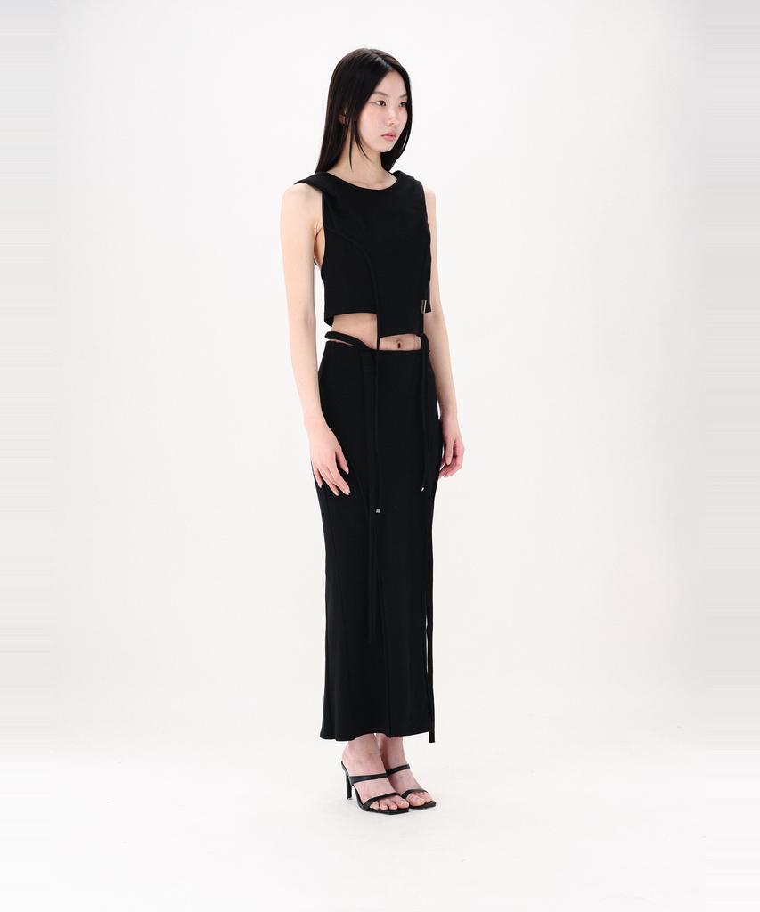 Nogtabeu Curve Strap Long Skirt Black