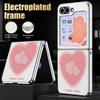 Lovely Macaron Heart Print Case For Samsung Z Flip 8 7 6 5 Hybrid 3in1 Leather Skin Plating Folding Phone Cover For Galaxy Z Flip8 Flip7 Flip6