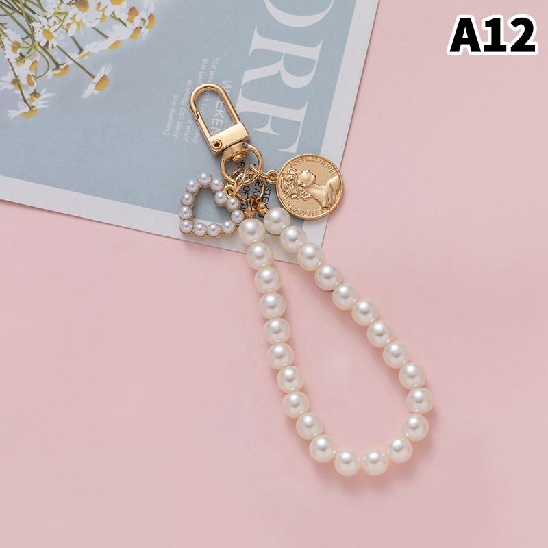 Simulation Pearl Keychains Love Flower Pendant For Bag Car Doll Pendant Beaded Key Charm Decoration For Women Mobile Phone DIY