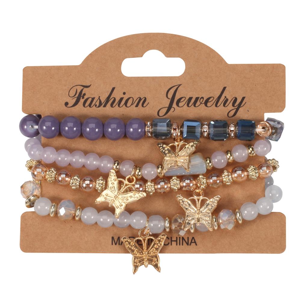 2025 Summer New Design 4Pcs/Set Fashion Butterfly Charm Bracelet Set Suitable For Women Crystal Beads Chain Bangle Female