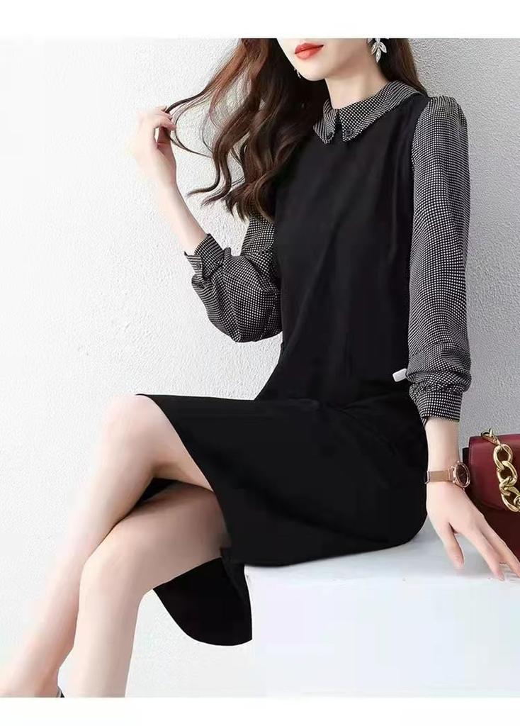 TRENDOUX Long Puff Fashionable Women's Dress, Sleeves, A-Line, Sleeves, Knee-Length, Casual, Spring, Summer, Fall,