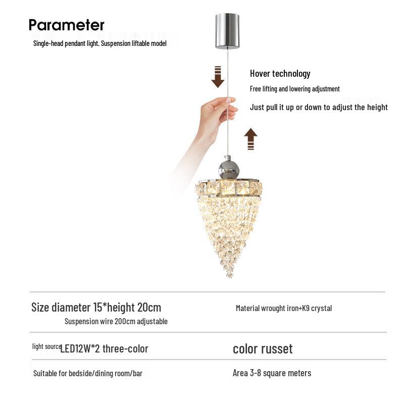 Elegant French Crystal Glass Pendant Lamp - Luxurious Bedside or Entrance Decoration