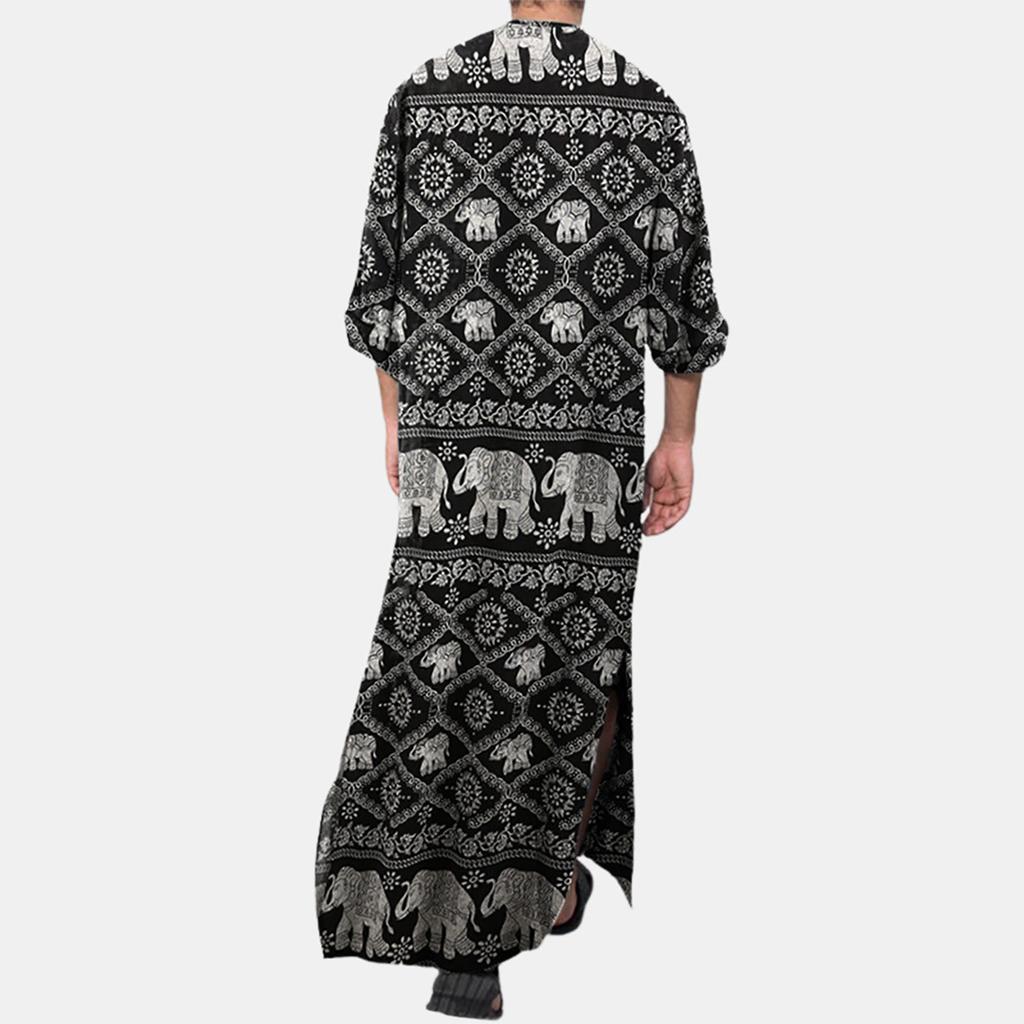 Men's Saudi Arabic Long Sleeve Robe Ramadan Muslim Dress Middle  Islamic Clothing