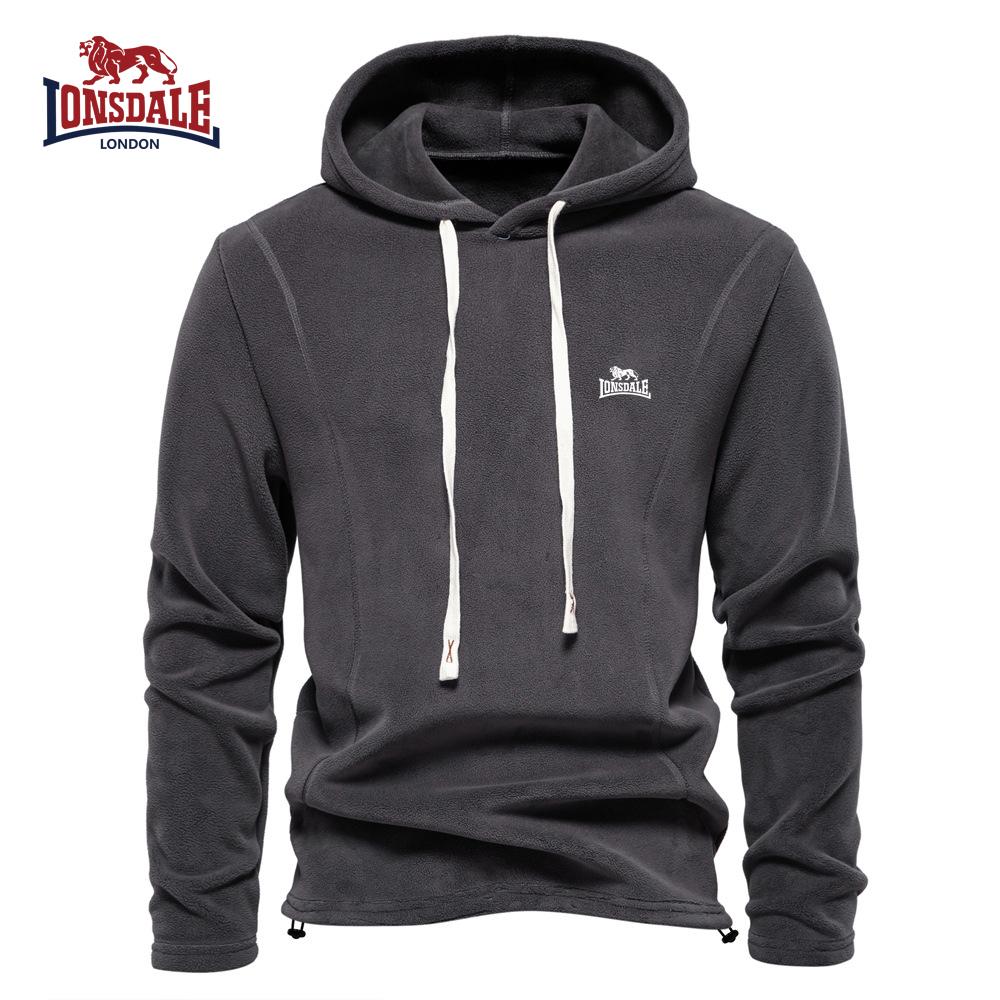Lonsdale Embroidered Autumn and Winter New Men's Long Sleeved Hooded Sweatshirt Trend Versatile Fleece Warm Sweatshirt