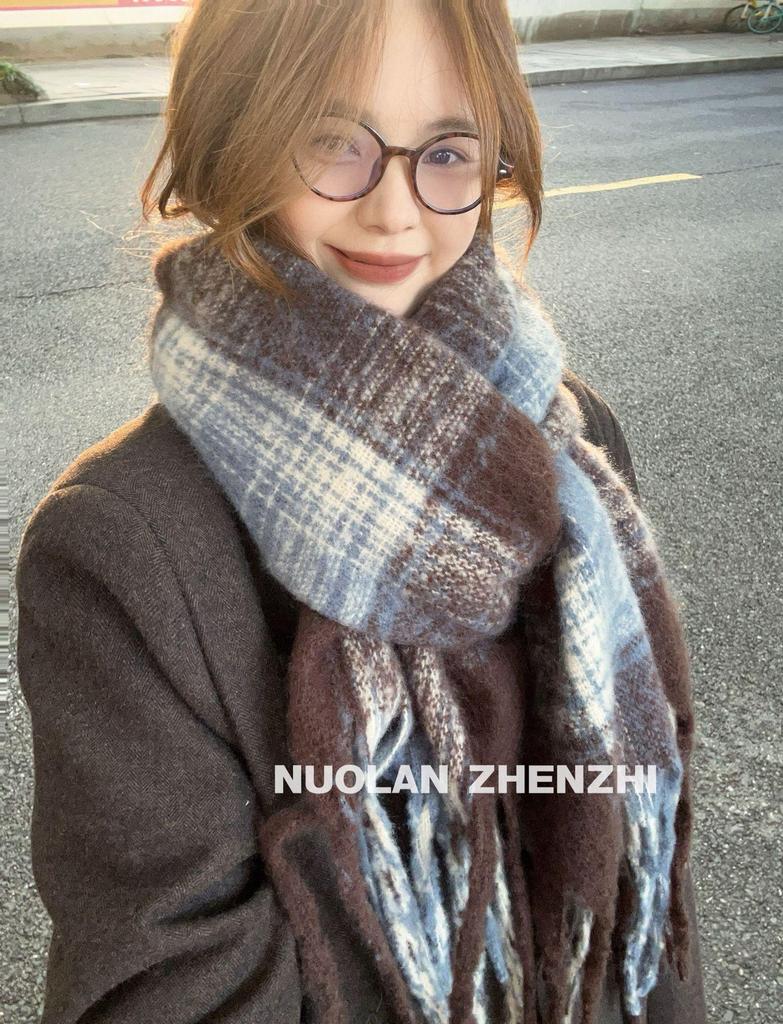 Plaid Korean-Style Women's Winter Scarf - Warm Imitation Cashmere Snood