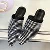 Fashion High Quality Bling Rhinestone Women Mules Slippers Pointed Toe Crystal Flat Sandal Fashion Hollow Non-slip Designer Brand Sandal
