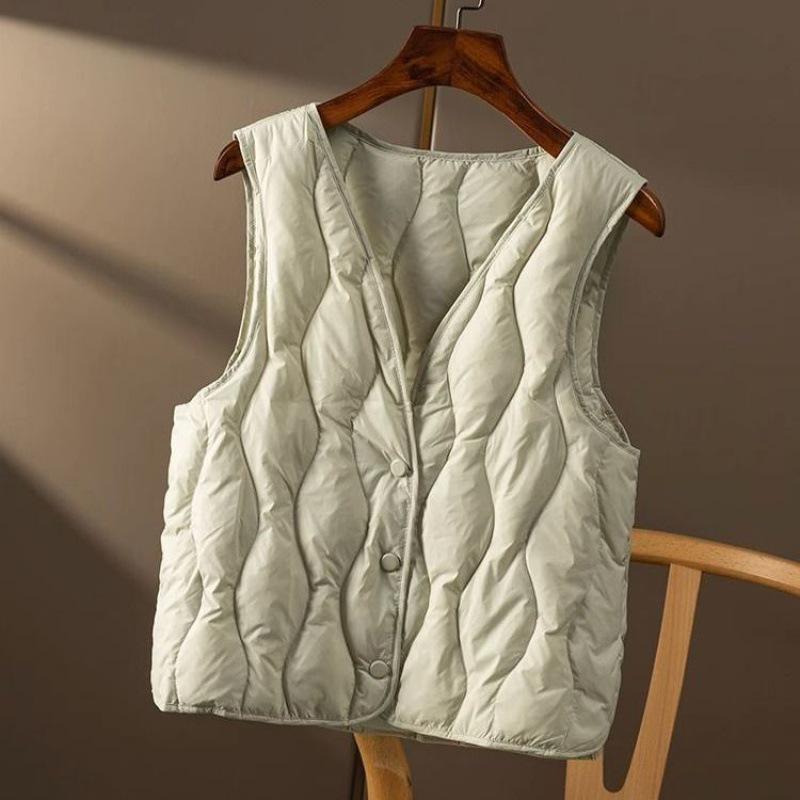 Women's 2024 V-Neck Lightweight Down Vest - Short Style, Sleeveless Base Layer Coat