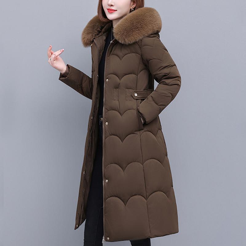 Woman Winter Coats Hooded Faux Fur Collar Elegant Thick Warm Plus Size Long Parkas Female Jacket