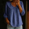 Women's Casual Solid Color Blouse Ruffle Trim Top Long Sleeve Loose Fit Shirt Lightweight Comfortable Fabric