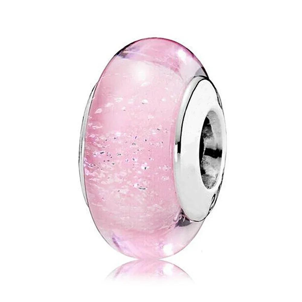 Copper Pink Flower Murano Glass Beads Charm Fit Original Bracelet Necklace Faceted Murano Diy Women Luxury Jewelry