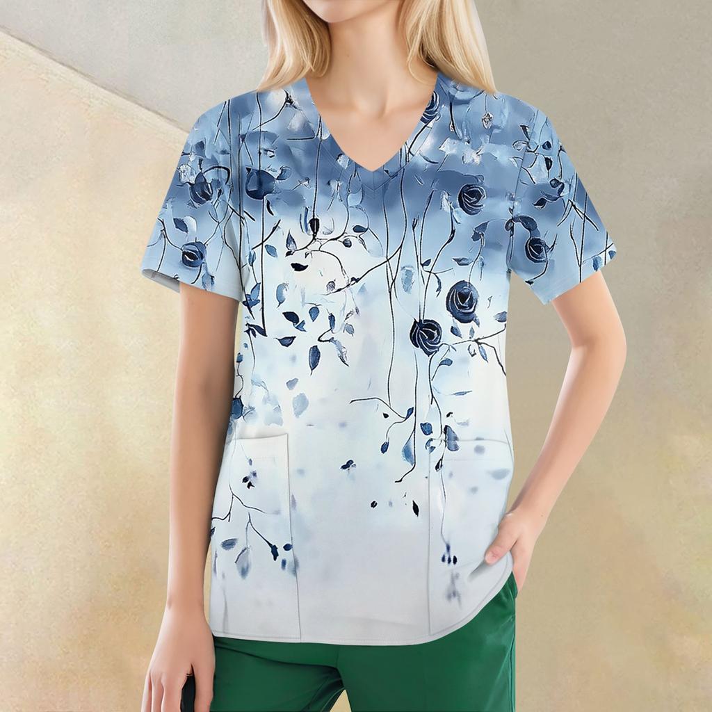 Women's V-neck Fashion Casual Printed Tops And Protective Workwear