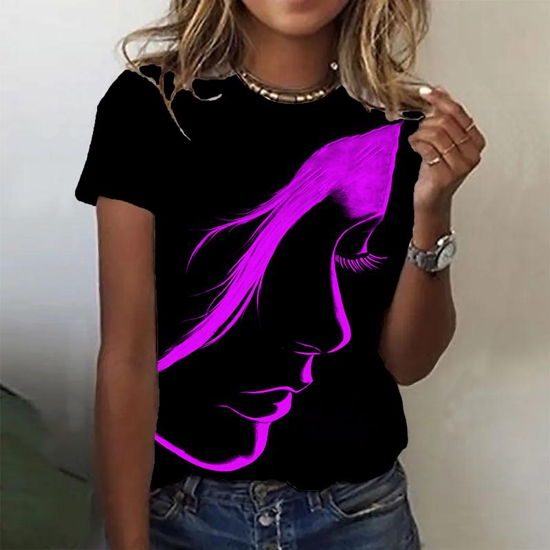 Tricou cu imprimeu colorat pentru femei la modă, ocazional amuzant, cu mâneci scurte, cu gâtul O, tricou pentru femeie de vară