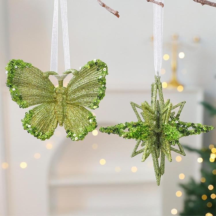 Shatterproof Snowflake Christmas Tree Ornament Glittering Green Acrylic Hanging Decoration Seasonal Accessories