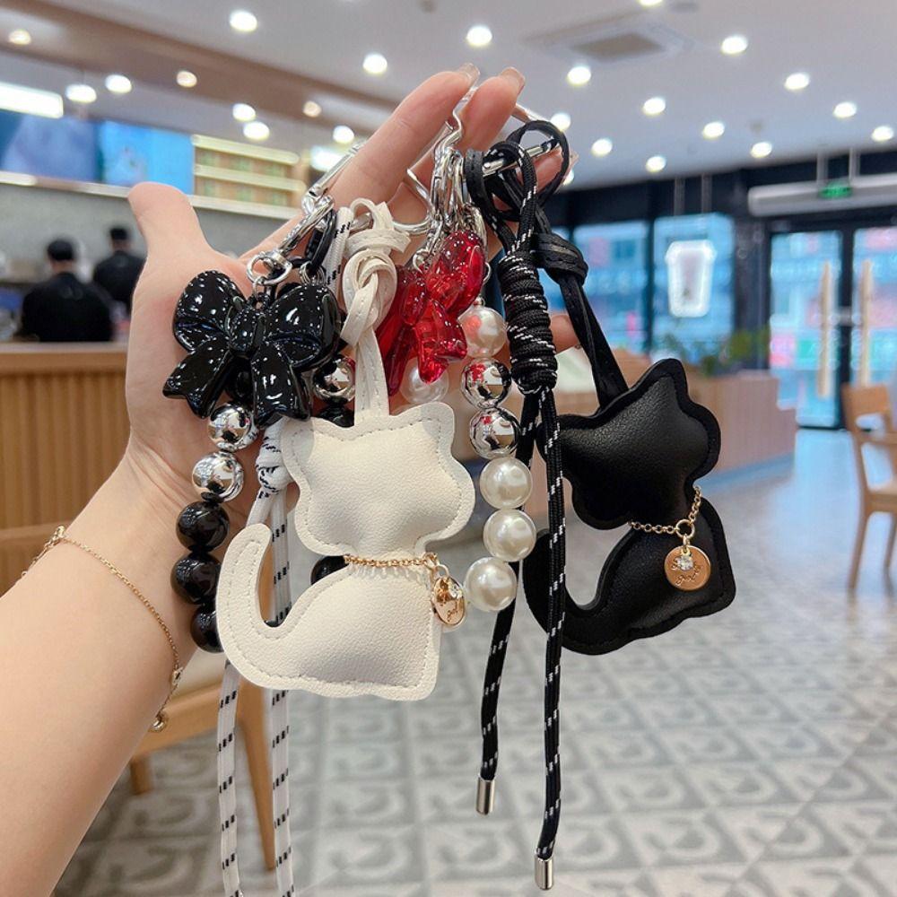 Bowknot Cartoon Cat Pendant Cute Key Ring Fashion Bag Hanging Accessory  Couple