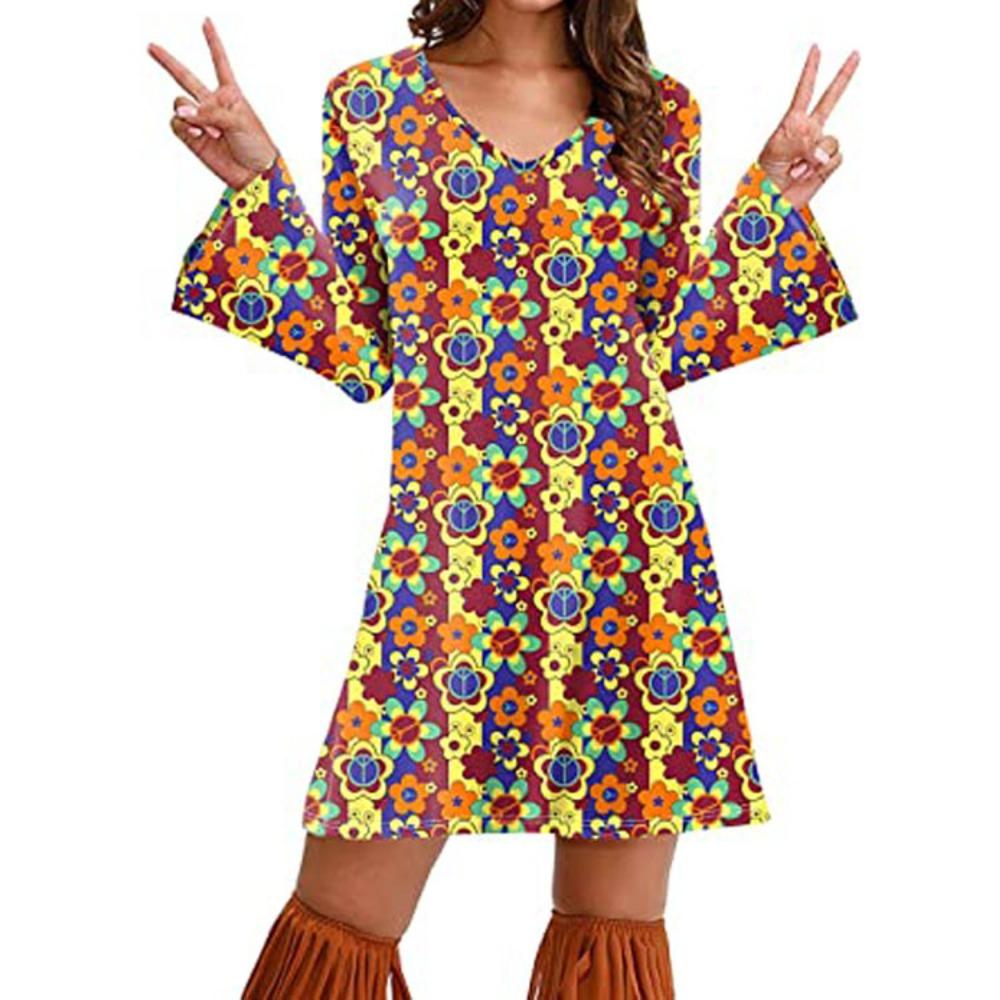 70s Hippie Halloween Printed Women s Dress 90