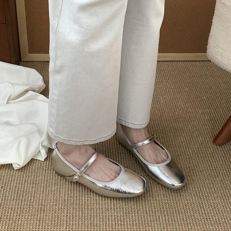 Fashion Silver Footwear Summer Spring Women Ballet Flats Dance Shoes Female Shallow Fashion Buckle Strap Ladies Flats Mary Janes Shoes